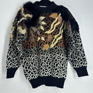 MARIEA KIM Women’s Vintage Animal Print Sweater Sz M